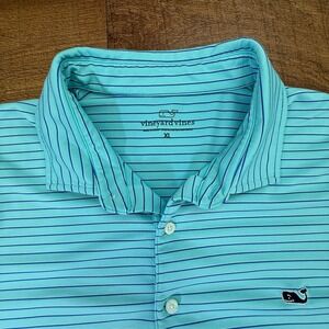 Vineyard Vines Polo Shirt Mens XL Blue Stripe Stretch Short Sleeve Golf
